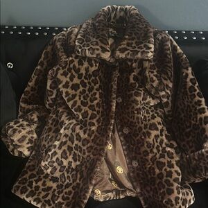Gently worn Dennis Basso Chic Leopard Print Faux Fur Coat